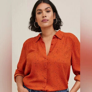 Torrid Cinnamon Star Madison Georgette Button-Up Shirt Blouse Plus Size 6X